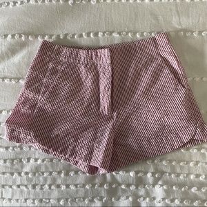 Maroon and white striped shorts